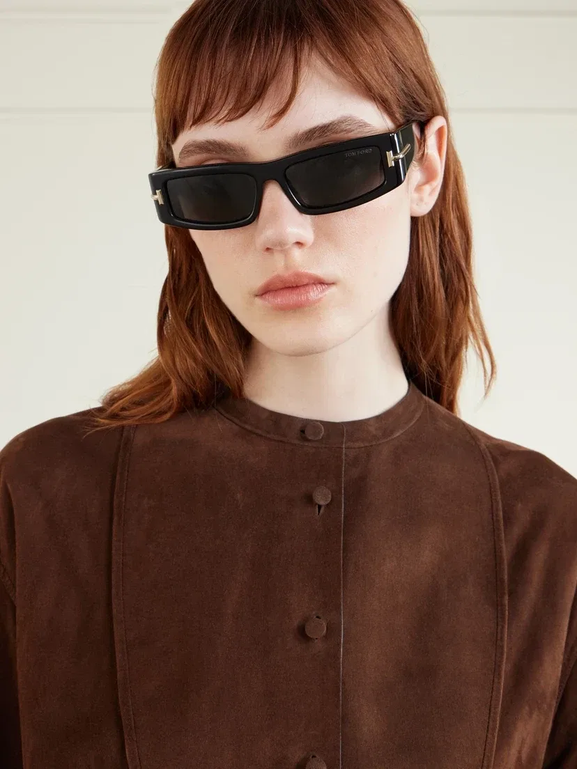 Ацетатные солнцезащитные очки в квадратной оправе TOM FORD Eyewear, черный — фото 2