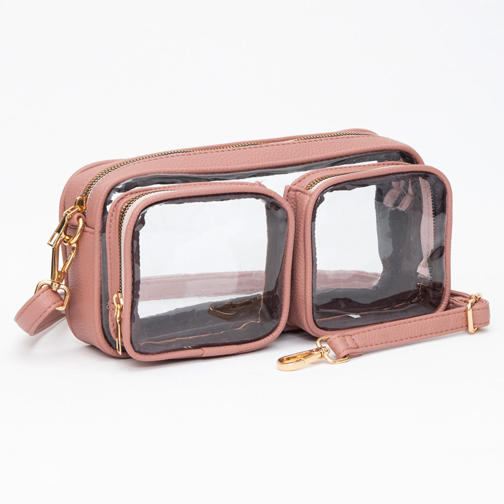 

Сумка-кроссбод с двумя передними карманами из прозрачной искусственной кожи FASHNZFAB, розовый