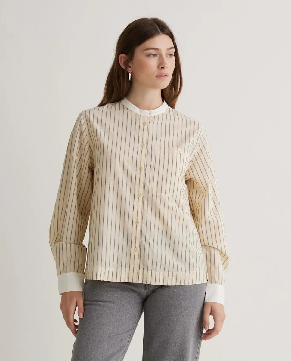 

Женская блузка с полосатым узором и воротником-стойкой Yerse, бежевый
