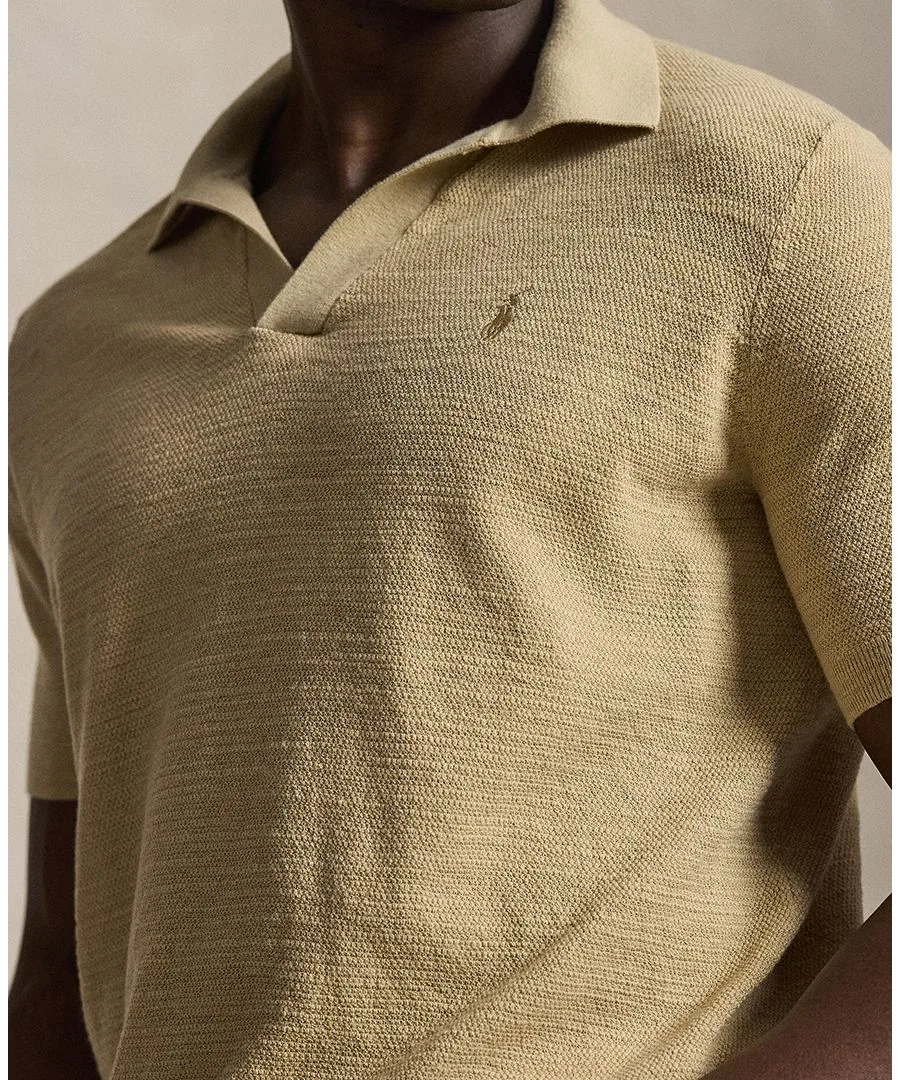 Мужская рубашка-поло с коротким рукавом больших размеров Polo Ralph Lauren, dune tan/deckwash белый — фото 3