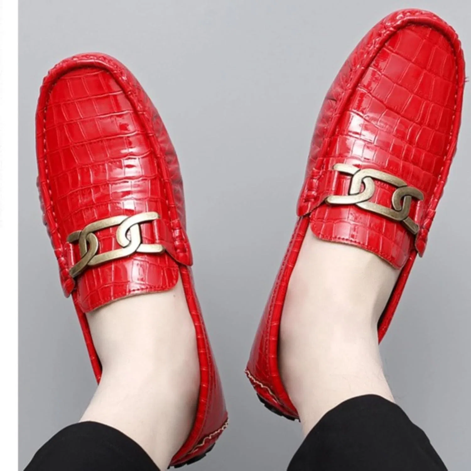 Мокасины из кожи с принтом аллигатора, Red JingSMNX — фото 2