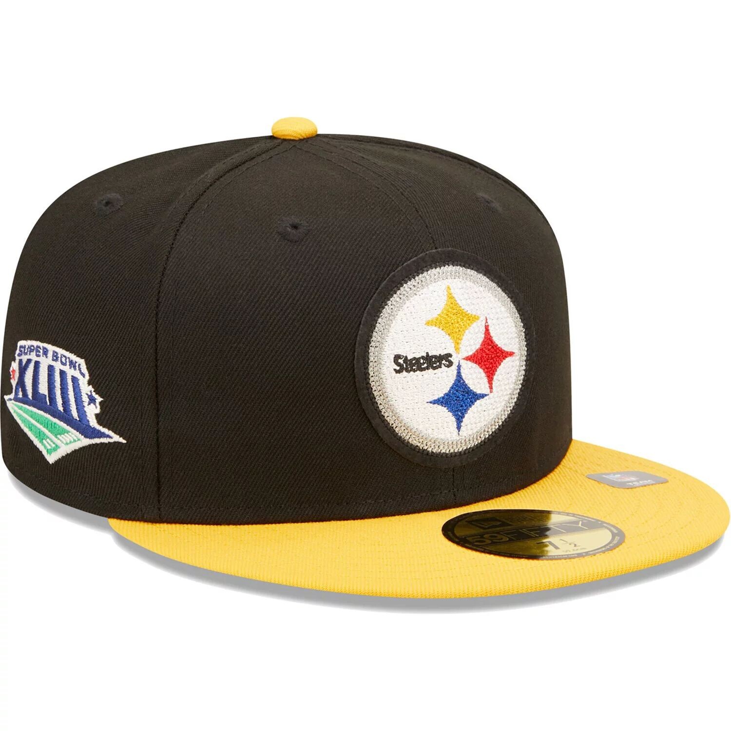 

Мужская облегающая шляпа New Era черная/золотая Pittsburgh Steelers Super Bowl XLIII Letterman 59FIFTY