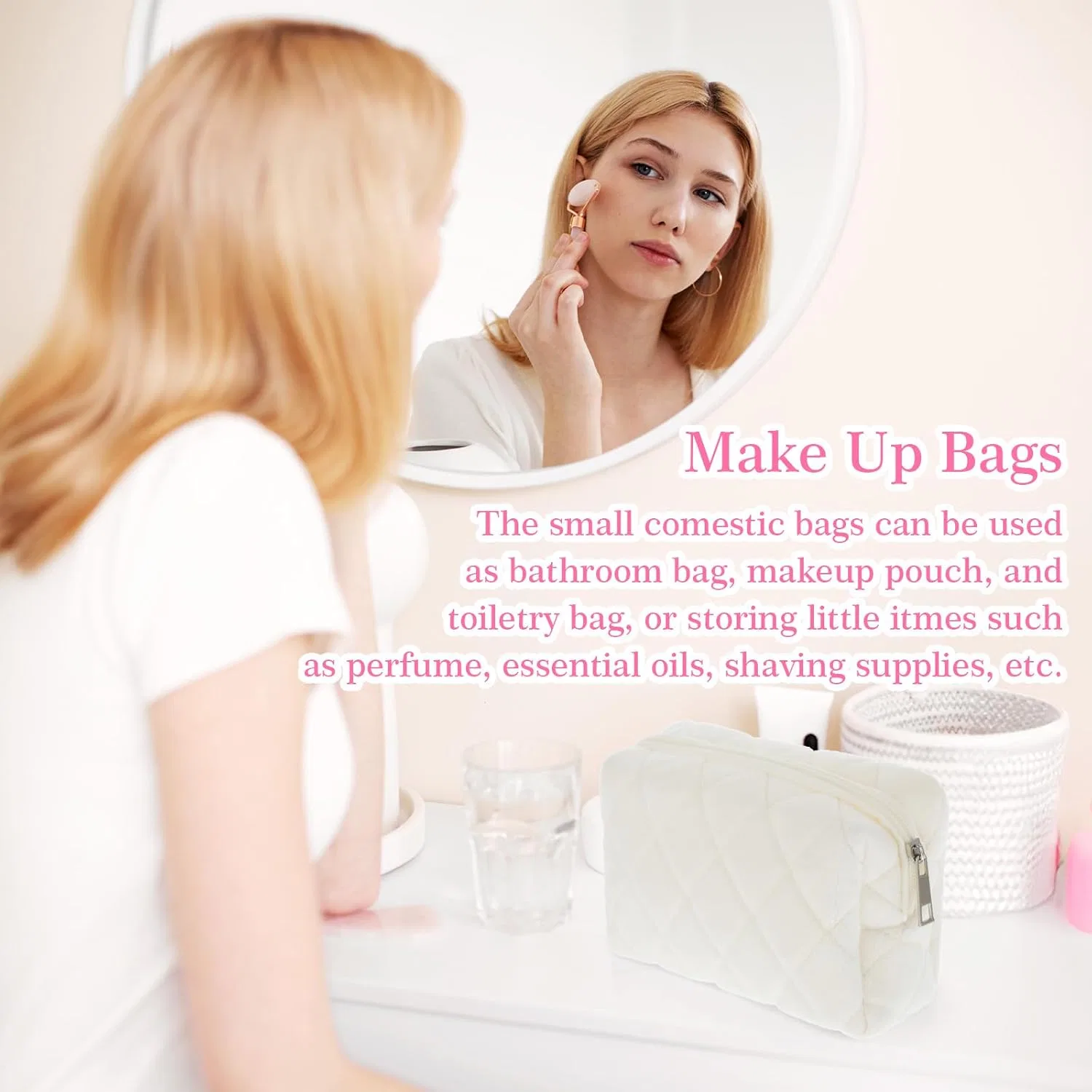 Дорожная косметичка Fluffy Make Up Bag Organiser Case White Checked от Gjinxi Gjinxi, White — фото 4