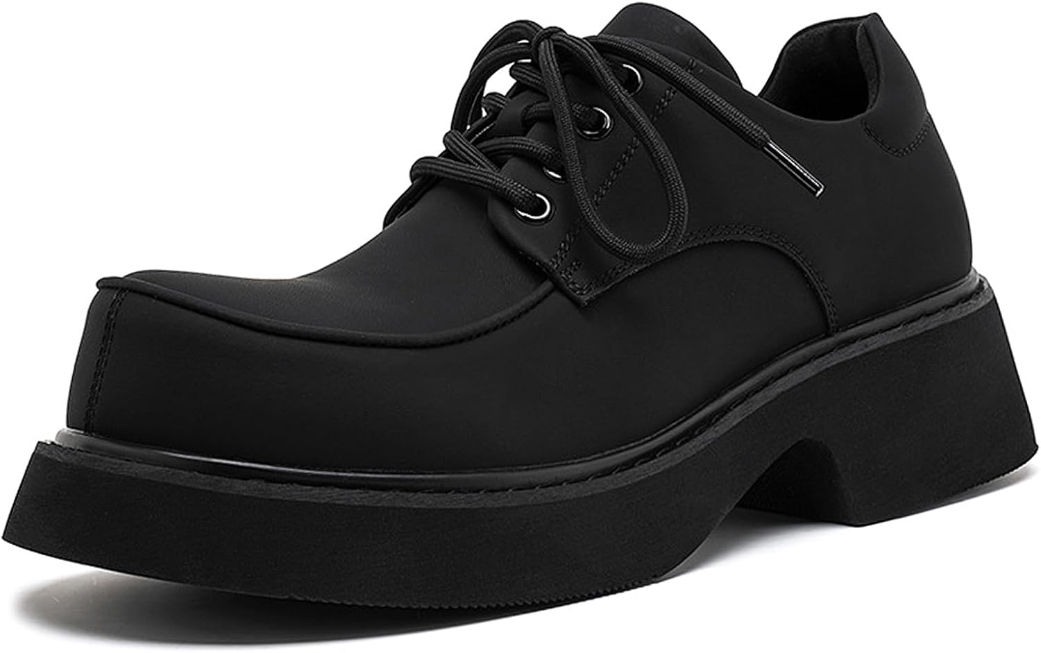 

Мужские кожаные туфли с шнуровкой на платформе, массивный каблук, широкий носок, комфортные, противоскользящие, модные, с эффектом увеличения роста, повседневные, деловые, туфли Qijozxn, черный