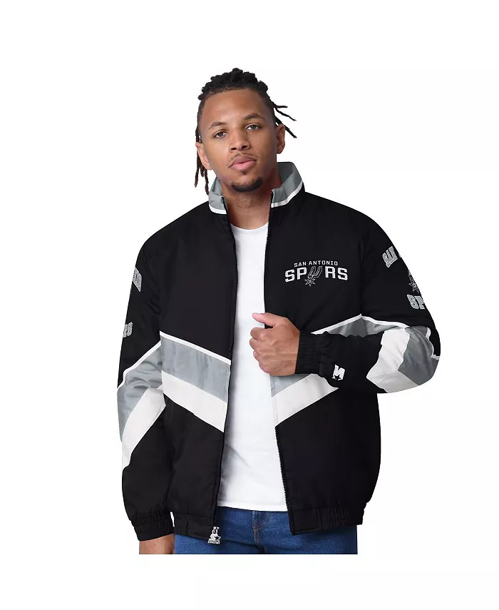 

Мужская черно-серебристая куртка Captain Oxford Full-Zip с полной застежкой-молнией San Antonio Spurs Starter