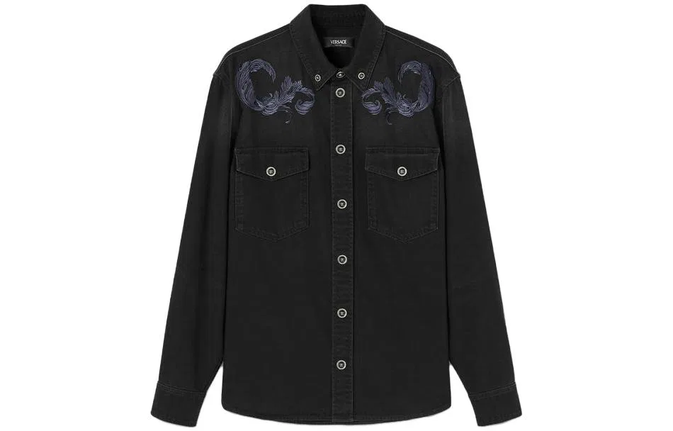 Джинсовая рубашка с вышивкой Barocco VERSACE Black
