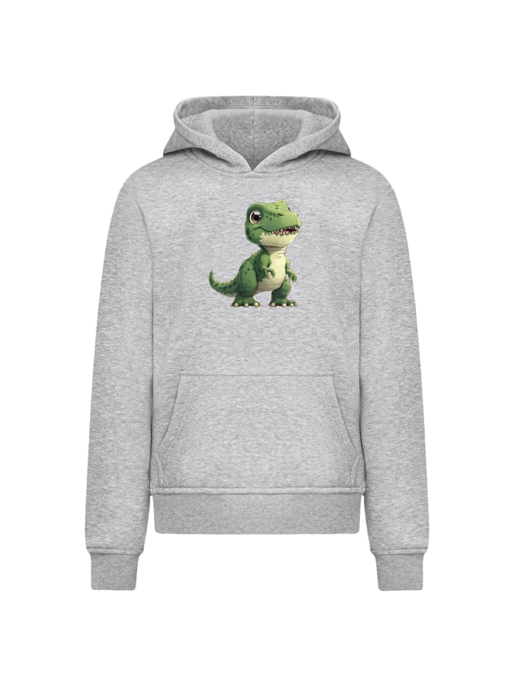 

F4NT4STIC Худи с милым зеленым динозавром в сером меланжевом цвете