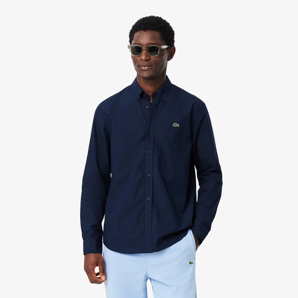 Мужская тёмно-синяя рубашка из лёгкого поплина от Lacoste