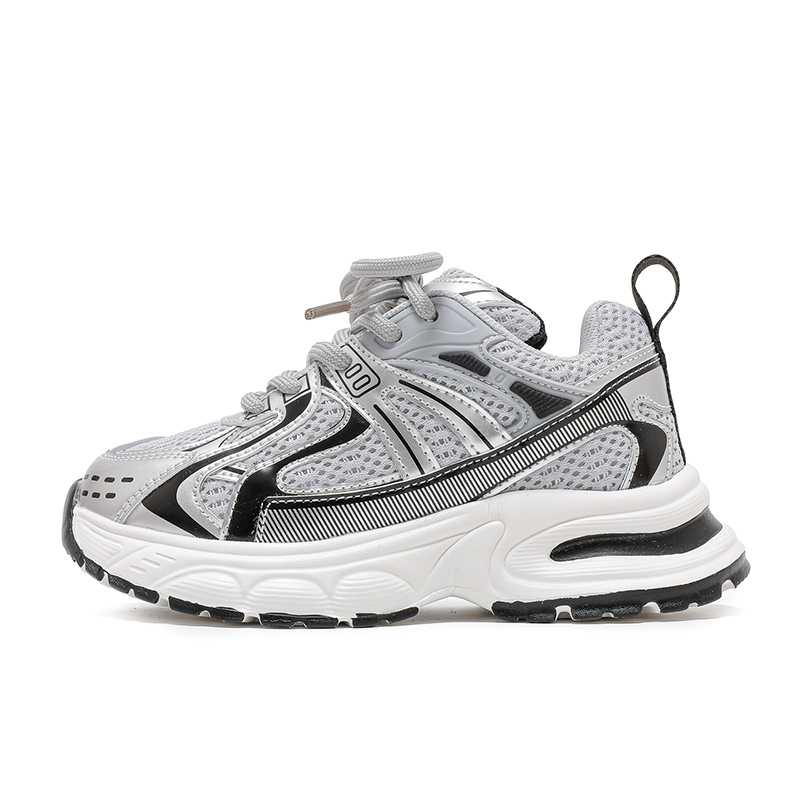 

Детские кроссовки для бега low top из искусственной кожи с противоскользящей подошвой, антиударные и дышащие Babaya, серебро серый