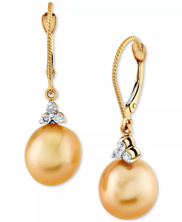 

Серьги-Подвески из желтого золота 14 карат с культивированным золотистым южноморским жемчугом (9 мм) и бриллиантами (1/8 карата) Macy'S, gold