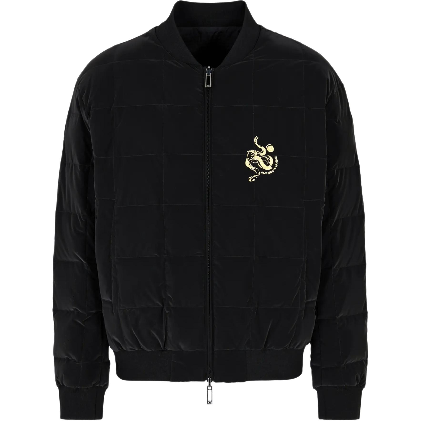 

EMPORIO ARMANI Двусторонняя блестящая стеганая нейлоновая куртка с вышивкой, Black