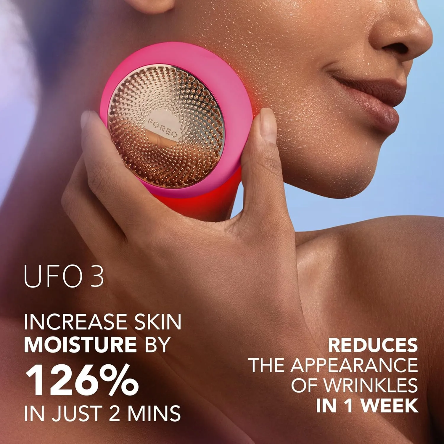 FOREO Hyper Hydra UFO 3 набор - устройство для увлажнения лица + 14 активируемых масок UFO + ночная увлажняющая маска, 14,8 г - красный свет, термо- и криотерапия, уход за кожей, Fuchsia 1 шт. (4 шт.), red — фото 4