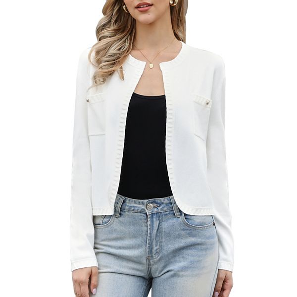 

Кардиган на пуговицах для женщин, вязаный, с длинным рукавом и круглым вырезом Inspire Chic, White