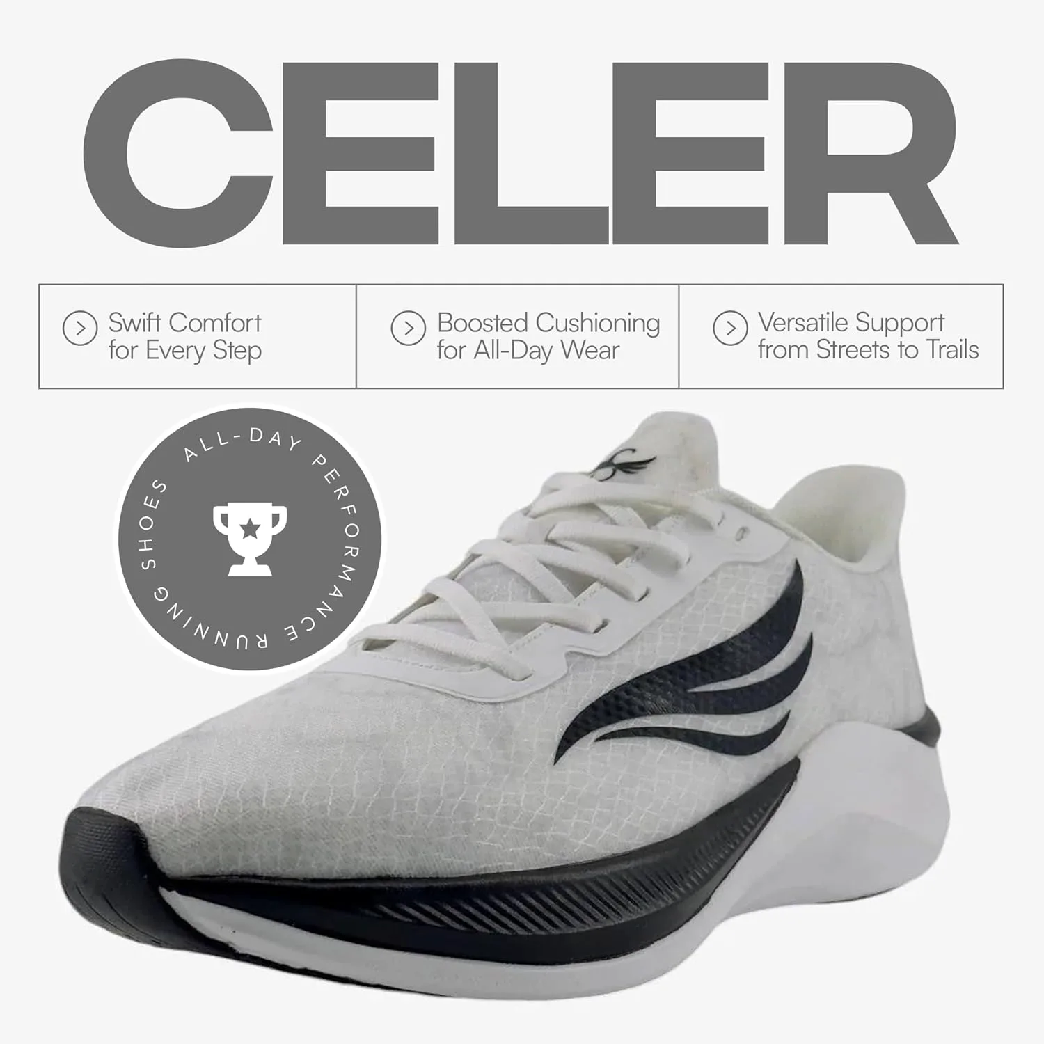 Легкие беговые кроссовки Swift Running Celer для мужчин, комфортные кроссовки для ходьбы, ежедневных пробежек и носки в течение всего дня S SWIFT RUNNING FLY FREE, белый — фото 3