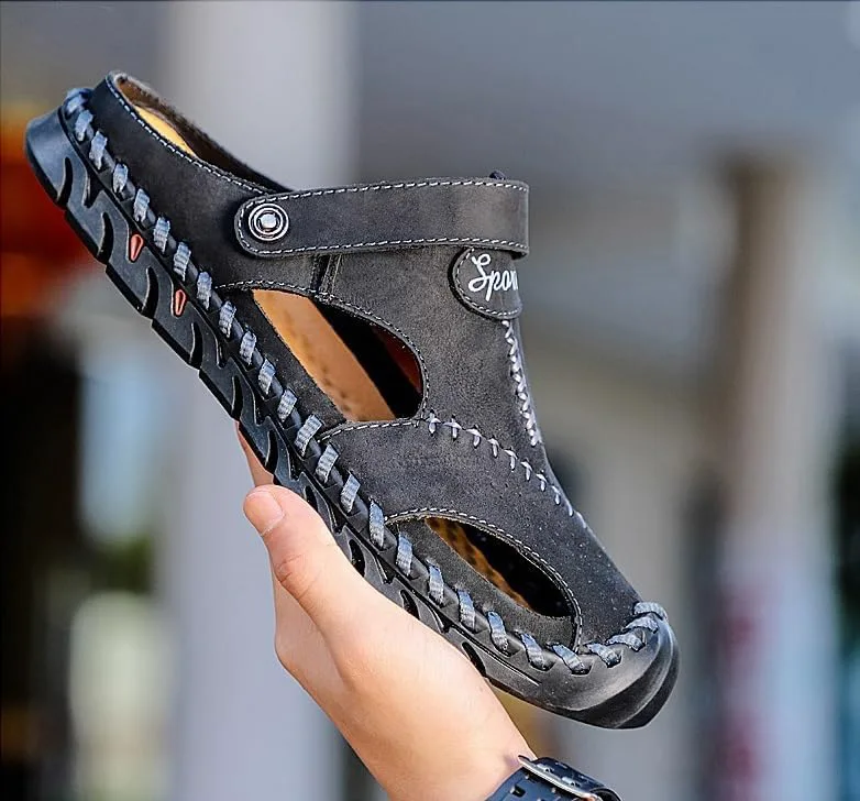 

Мужские кожаные сандалии с закрытым носком, летние, для улицы и пляжа DMGYCK, черный