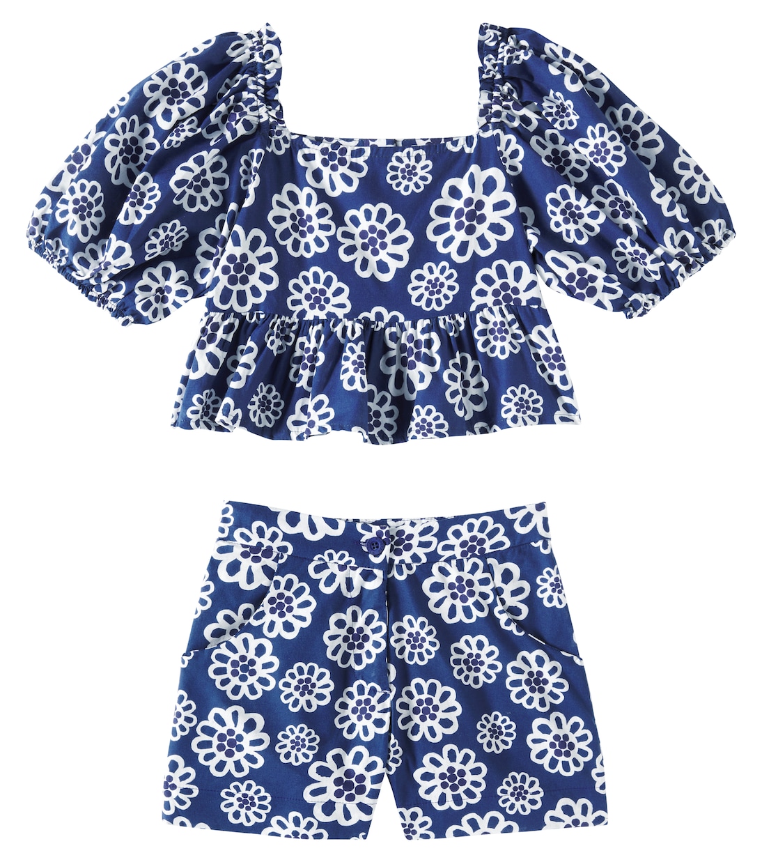 

Комплект из хлопкового топа и шорт с цветочным принтом Fábula, Est Taua Flor Fundo Azul