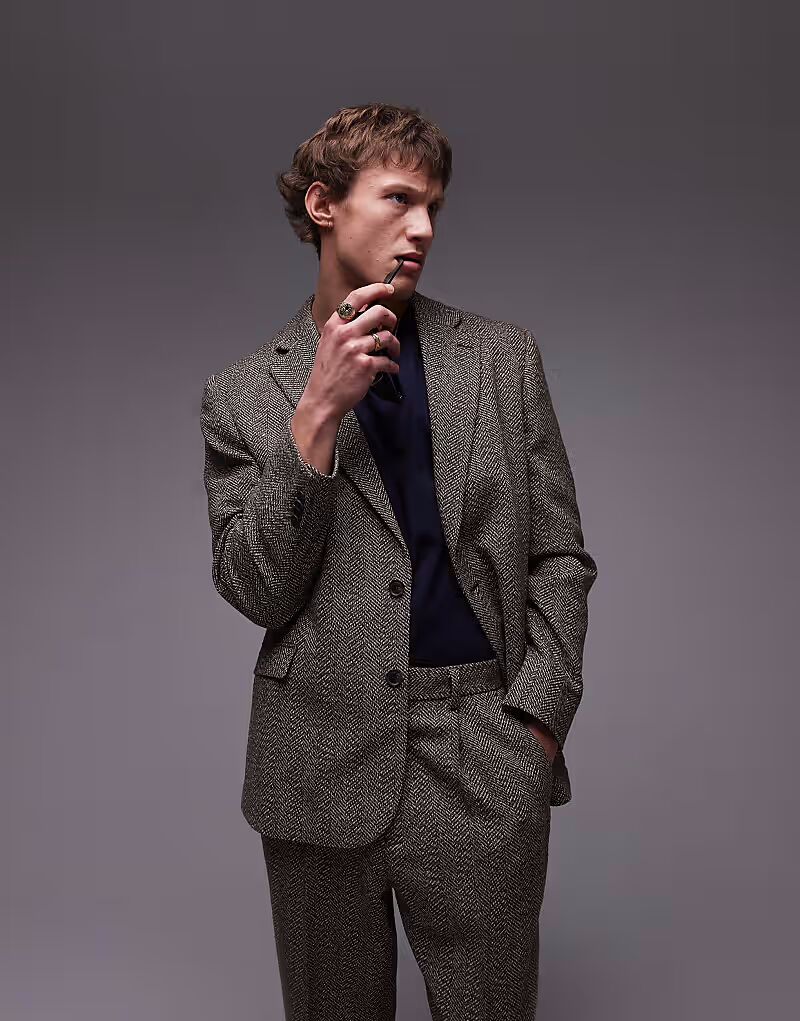 

Свободный фактурный пиджак Topman коричневого цвета