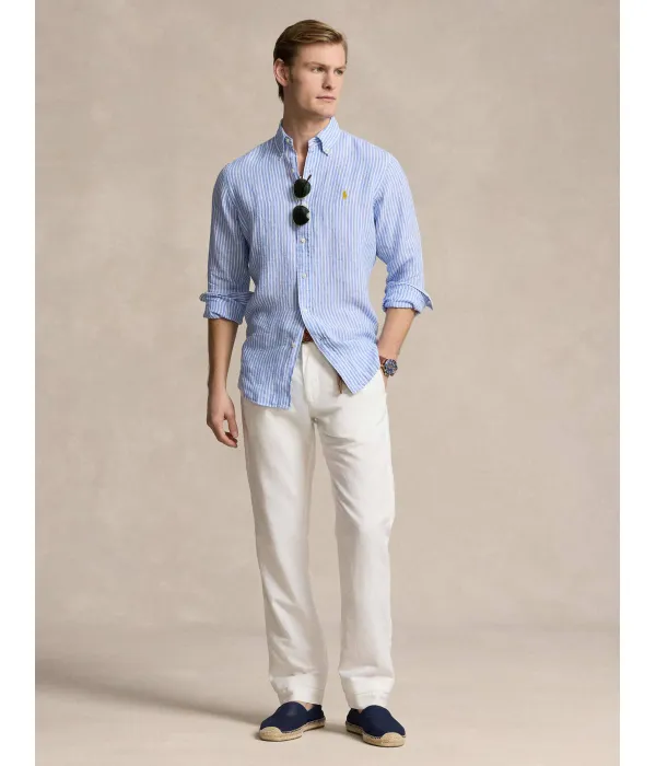 Льняная рубашка Slim fit Polo Ralph Lauren, синий — фото 3