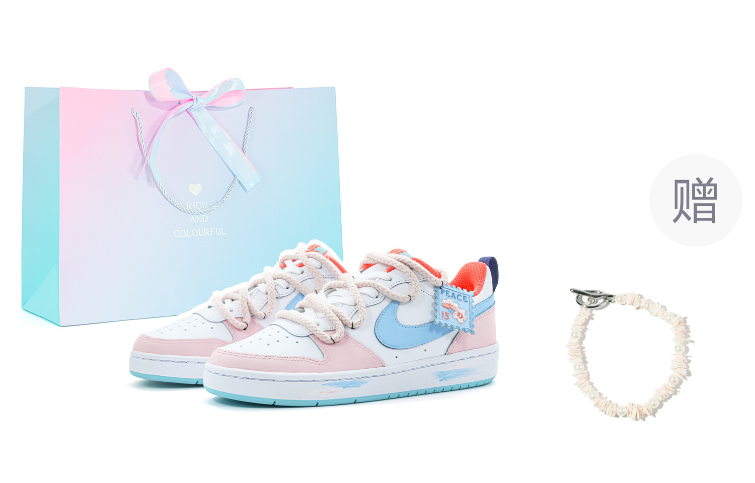 

Кроссовки Nike Court Borough Skateboarding Shoes Women's Low-top Blue/pink/white, синий/розовый/белый