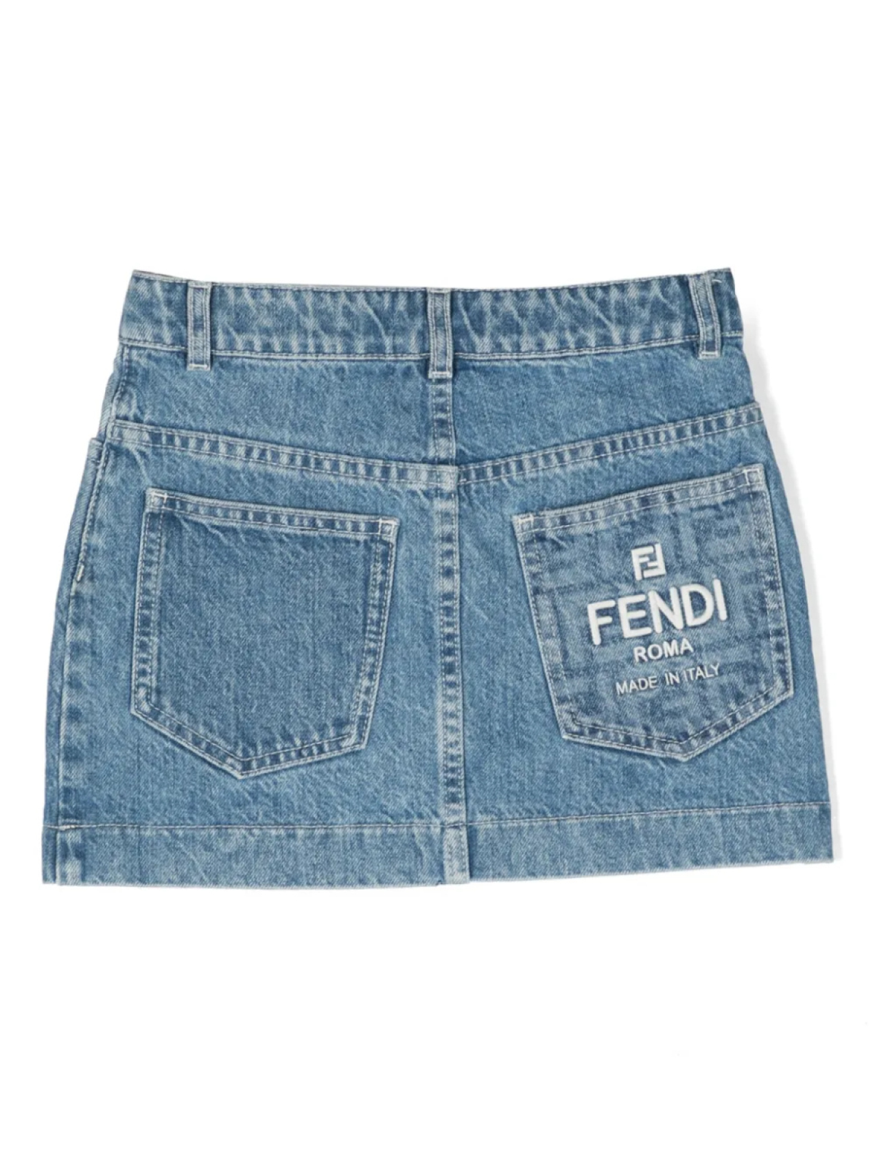 Джинсовая юбка мини с вышитым логотипом Fendi Kids, синий — фото 2