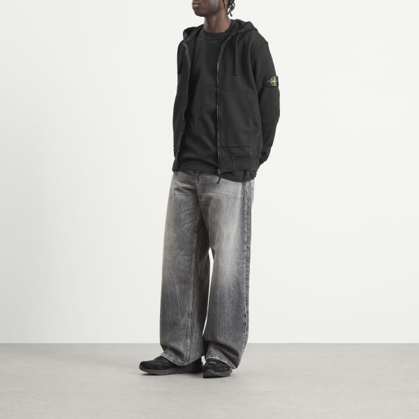 Худи на молнии, окрашенное в готовом виде Stone Island, черный — фото 4