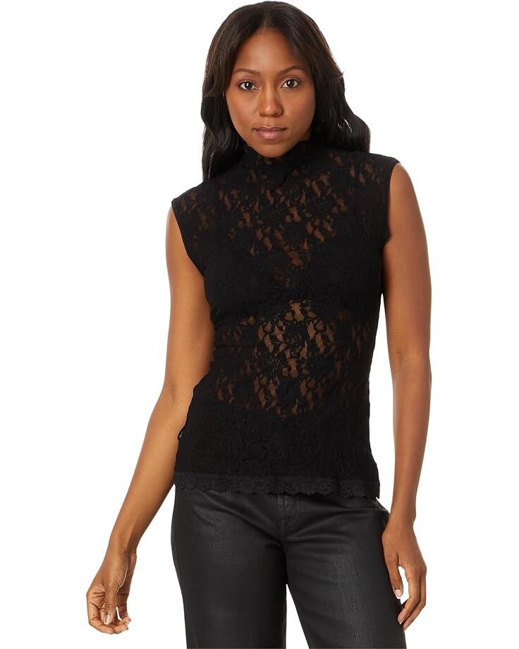 

Топ Hanky Panky Signature Lace Mock Neck Top, черный