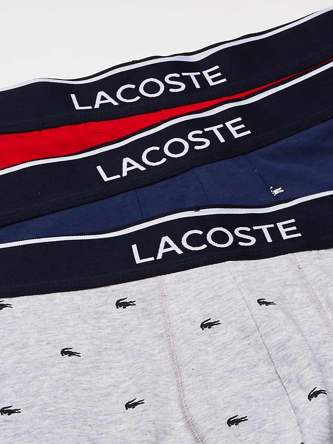 Lacoste мужские повседневные боксеры All Over Croc 3 Pack из хлопка с добавлением эластана, Deep Ocean/Dove Grey/Red (New) — фото 2