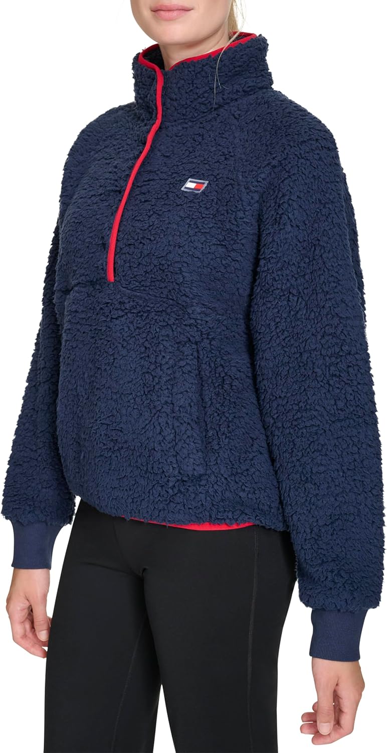 Женская толстовка Tommy Hilfiger из искусственной шерпы с застежкой-молнией на половину длины, Navy — фото 3