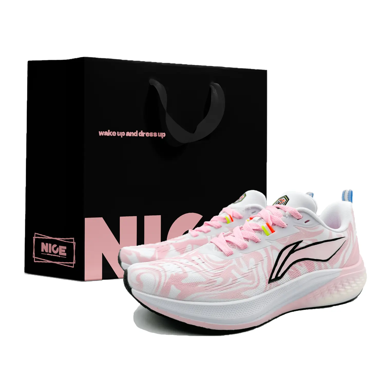 

LINING Кроссовки для бега Red Hare 7 с амортизацией, противоскользящие, износостойкие, низкие, мужские, розовые белые