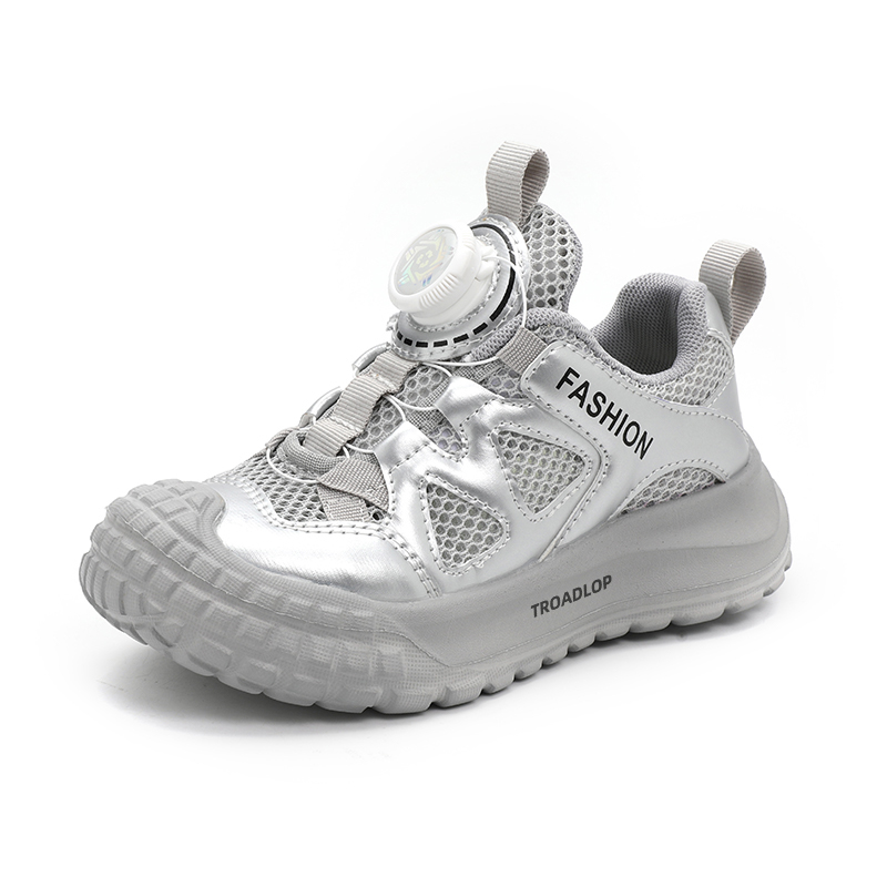 

Нескользящие, легкие, амортизирующие, средней высоты, детские, повседневные кроссовки TROADLOP, серебряный