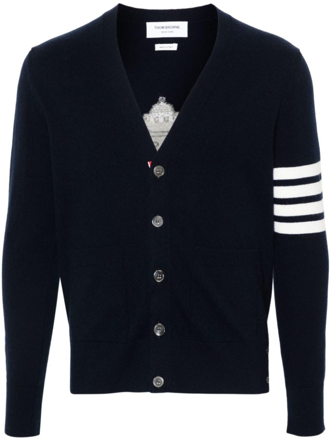 

Кардиган из вирджинской шерсти с полосками 4-Bar Thom Browne, синий