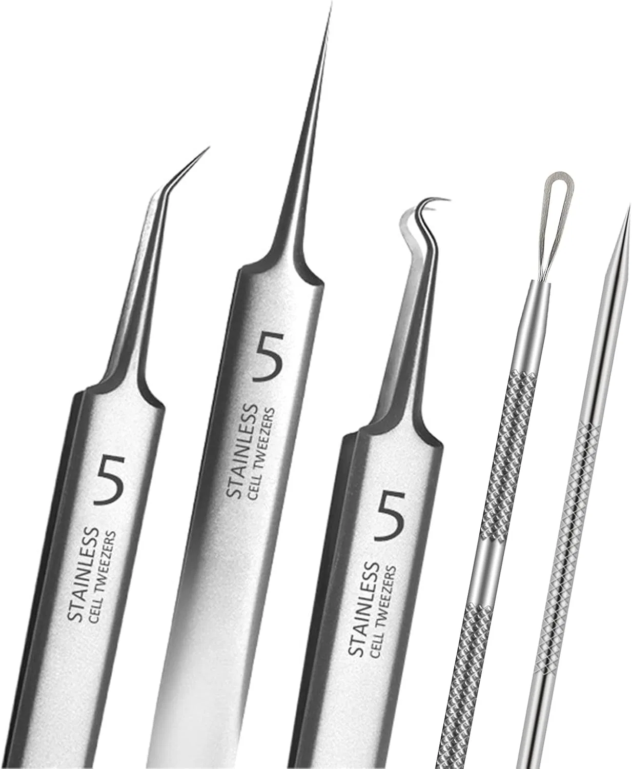 Набор инструментов для удаления черных точек, 5 шт. Blaaroom, 5 Pieces, Matte Silver