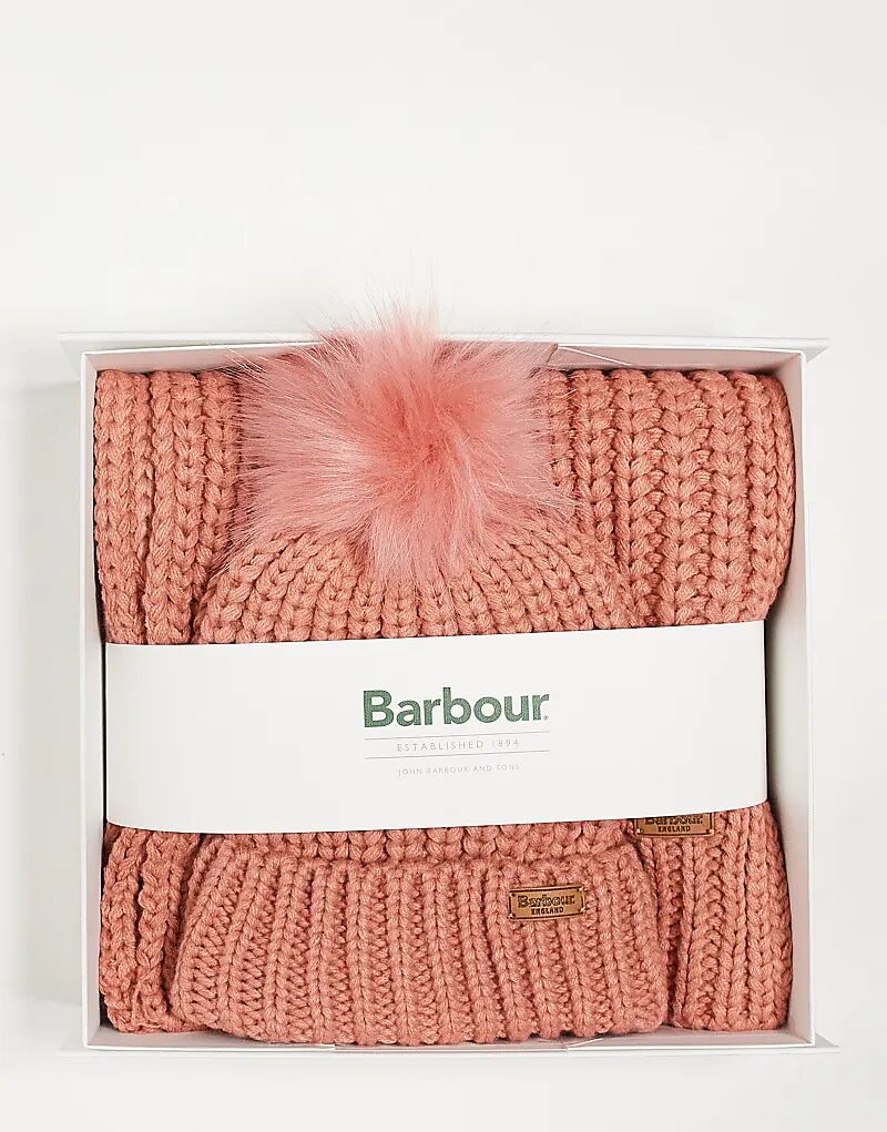 

Подарочный набор из шапки и шарфа Barbour Saltburn розового цвета