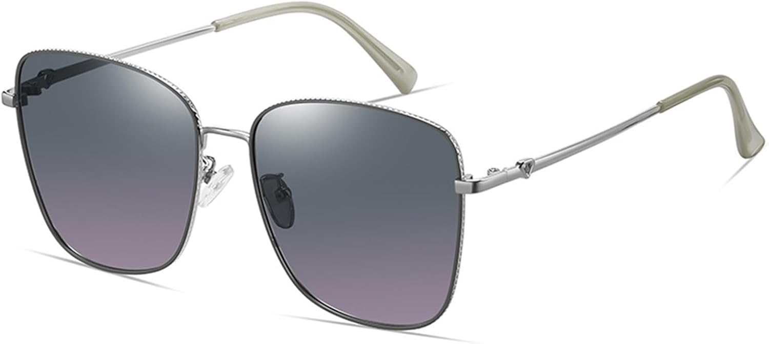 

Женские поляризованные квадратные солнцезащитные очки — массивная металлическая оправа, защита от УФ-излучения UV400, стильный ретро-дизайн для путешествий и вождения Bubmari, E