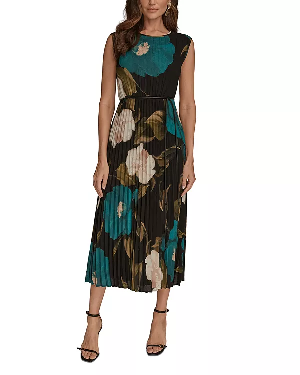 

Плиссированное миди-платье из шифона Donna Karan, мультиколор