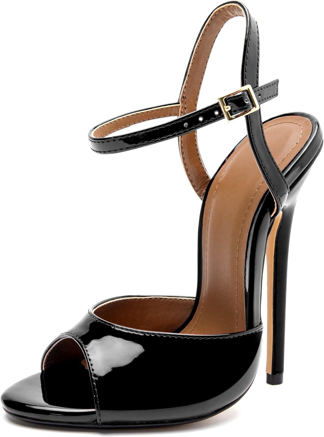 

HAOZHAOTOU Унисекс Мужские и Женские Сандалии на Ремешках Каблук-Шпилька Лакированная Кожа Высокие Каблуки Праздничная Обувь, черный
