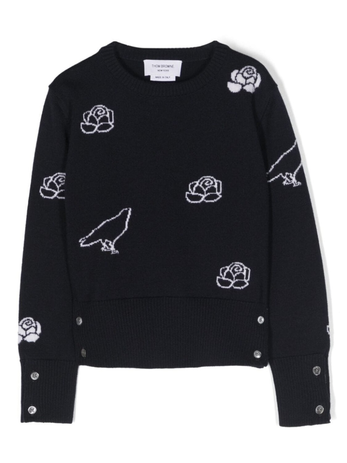 

Thom Browne Kids джемпер Raven And Roses вязки интарсия, синий