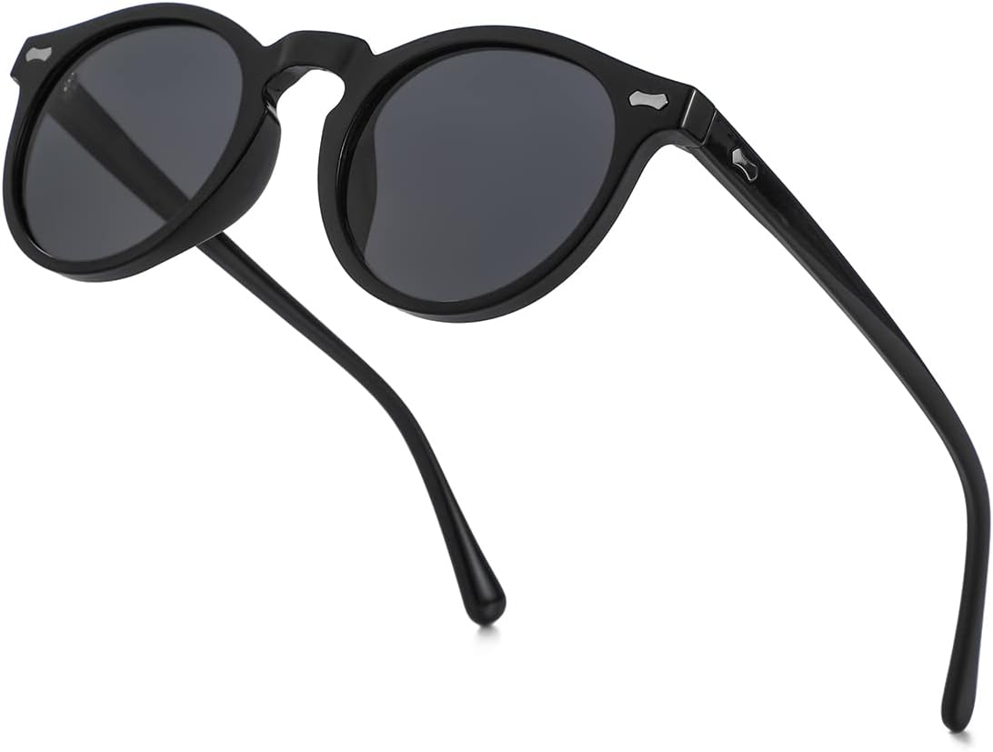 

NIDOVIX Винтажные поляризованные солнцезащитные очки для мужчин и женщин, круглые, в стиле ретро, ​​классические, модные, с защитой от УФ-излучения UV400, A3 Black/Grey