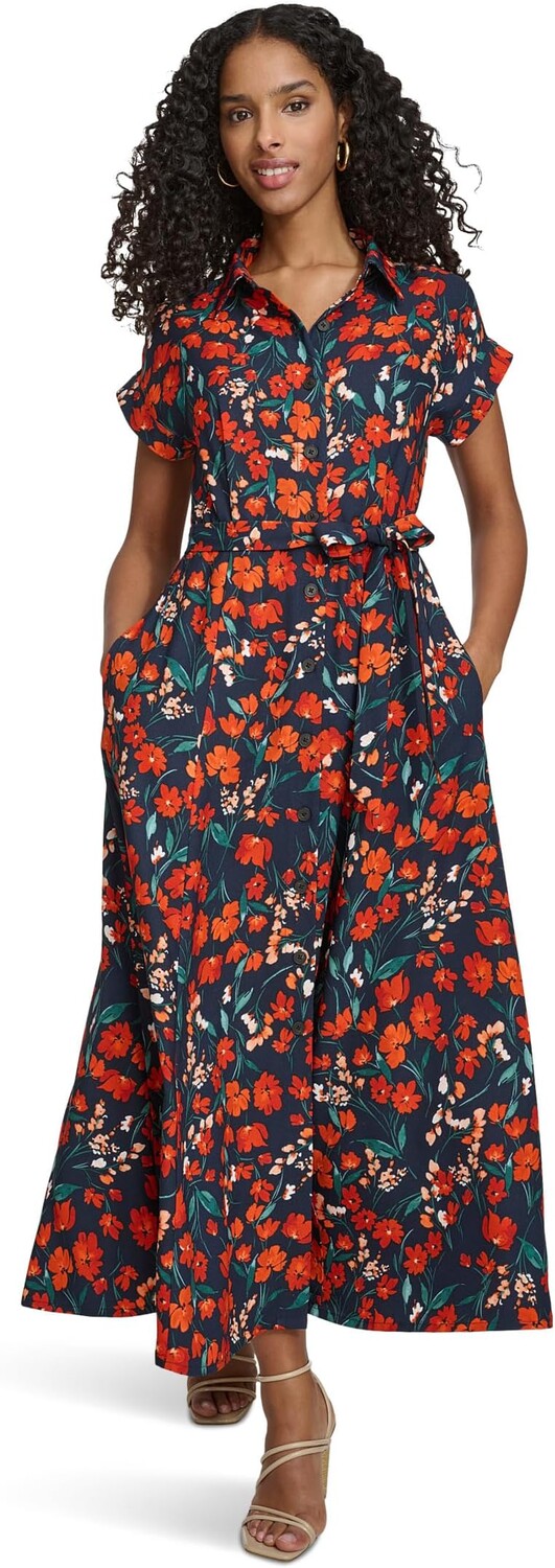 

Платье Calvin Klein Dot Crepe Floral Midi, цвет Indigo/Clay Multi