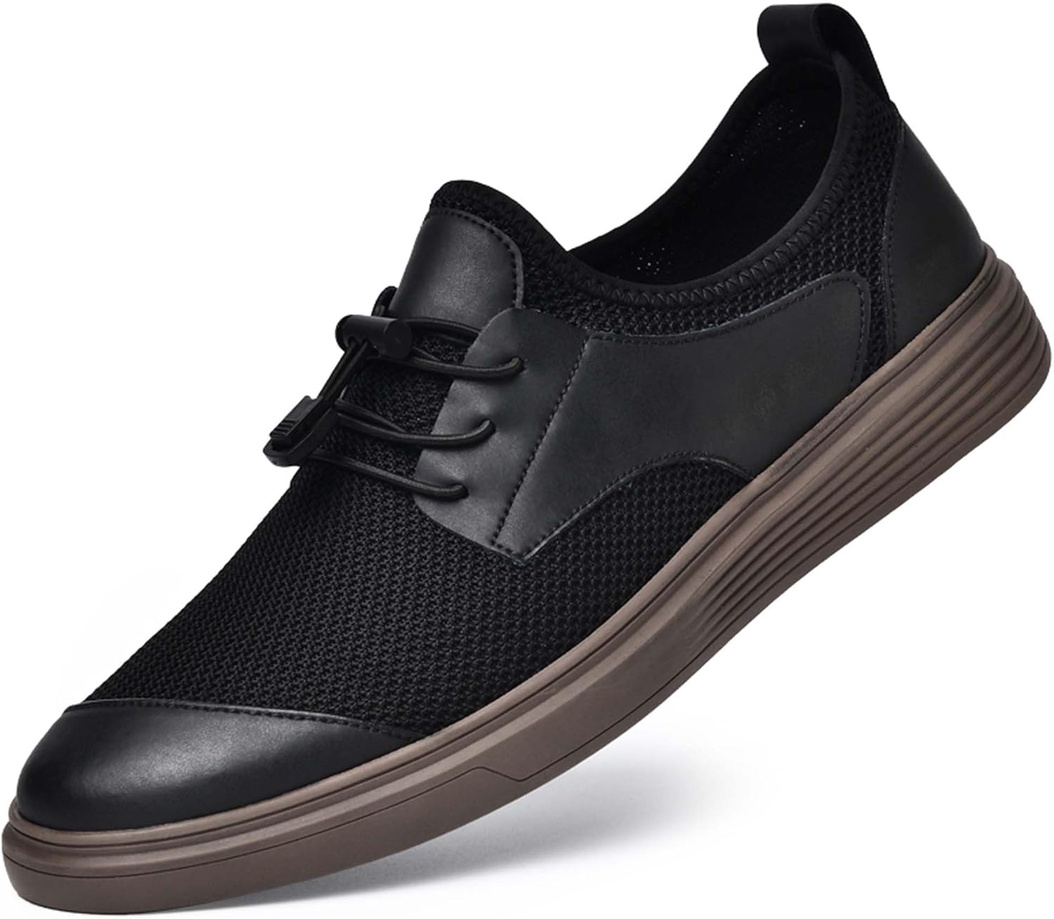 

Мужские премиальные повседневные прогулочные туфли, кроссовки с кожаными вставками и сеткой, плоская обувь, обувь для вождения, прогулочные туфли, легкие, дышащие, комфортные, мягкие, противоскользящие Vtiao, черный