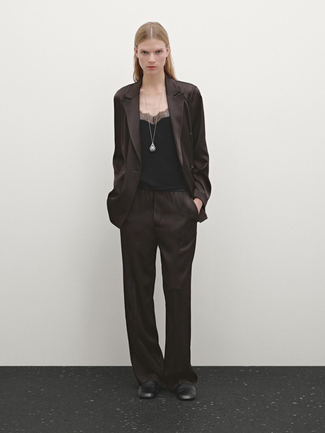

Широкие атласные брюки Massimo Dutti, коричневый