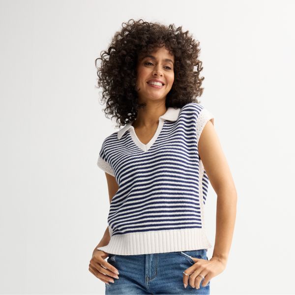 

Женский вязаный жилет с воротником Sonoma Goods For Life, цвет navy ivory stripe