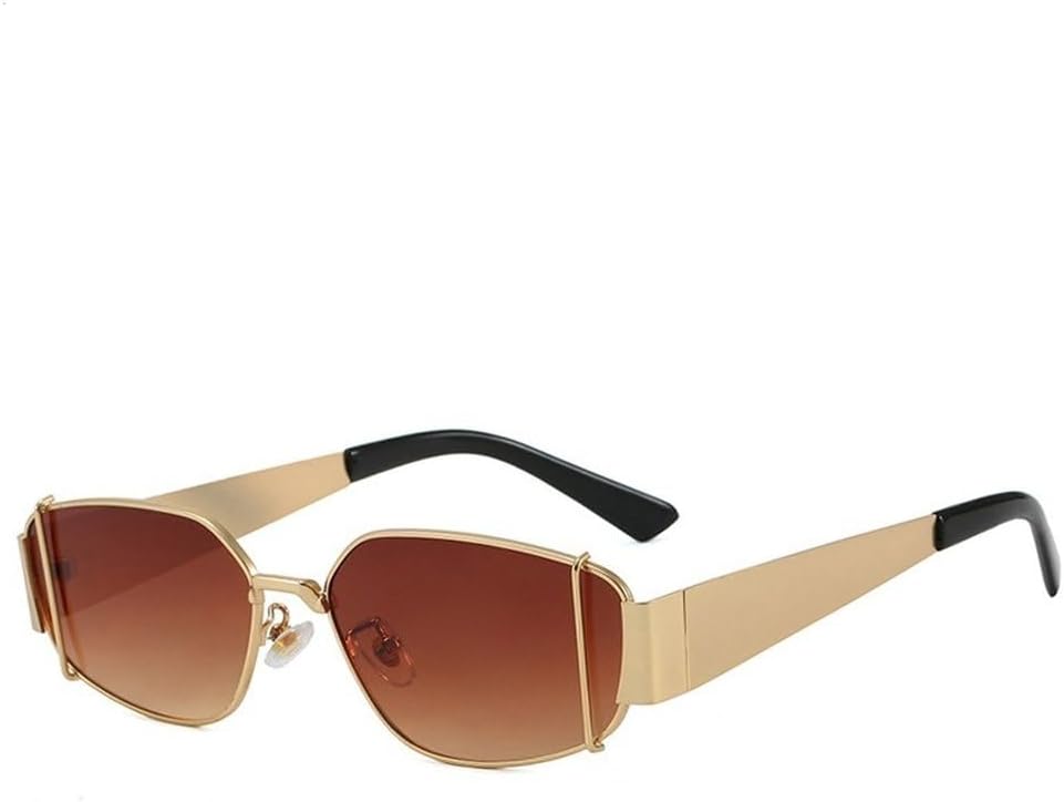 

Панк-очки, маленькие прямоугольные, женские, роскошные, модные, в стиле стимпанк, металлические, неправильной формы, солнцезащитные очки для женщин GHVWYX, Golddoublebrown