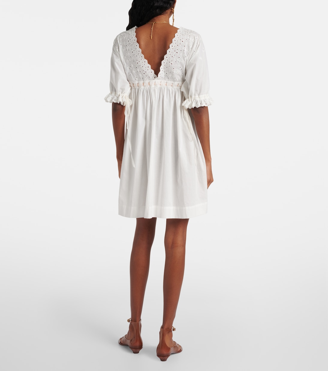 Мини-платье Broderie anglaise из смесового хлопка Chloé, Iconic Milk — фото 3