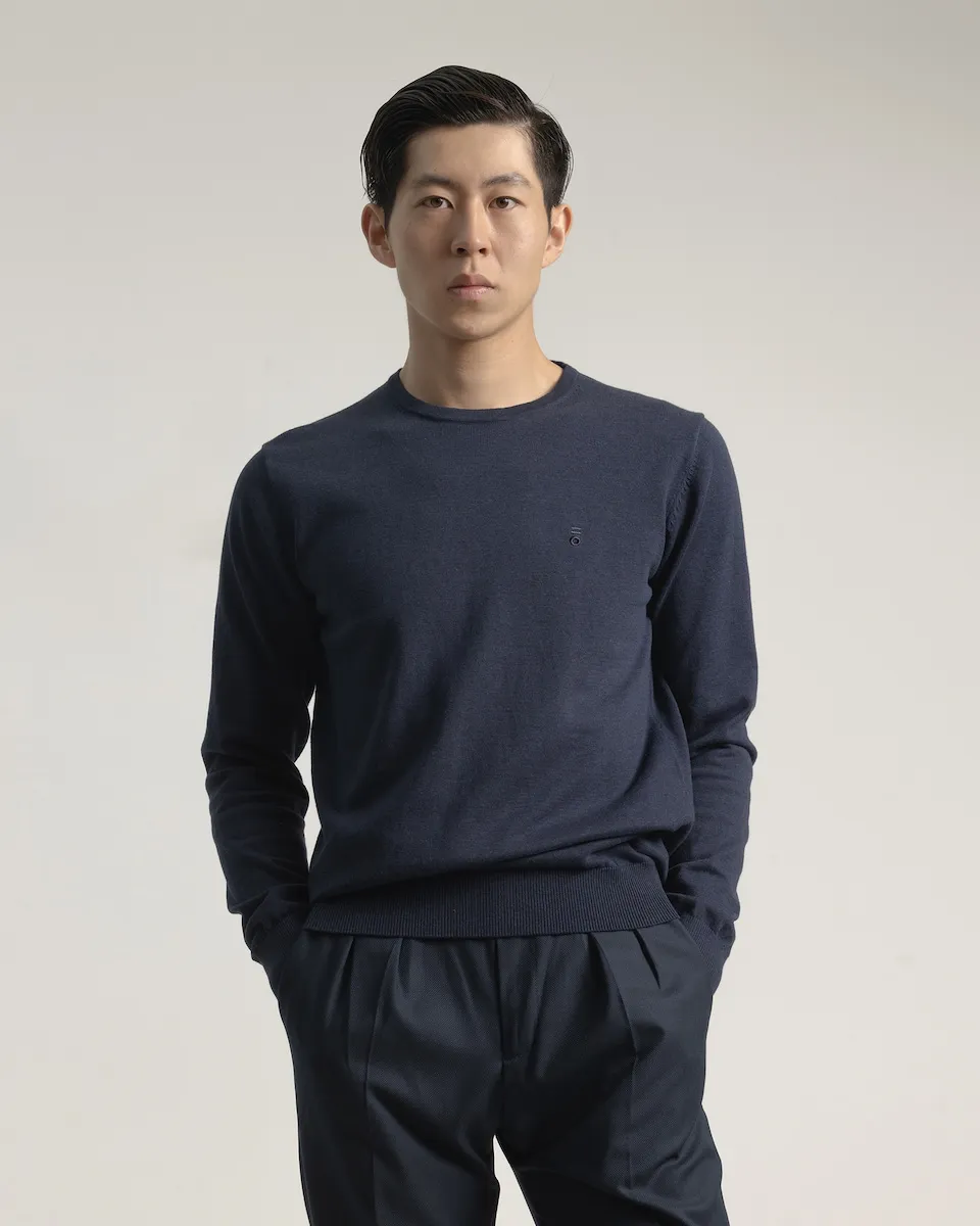 

Мужской свитер с круглым вырезом из хлопка PuroEgo, темно-синий