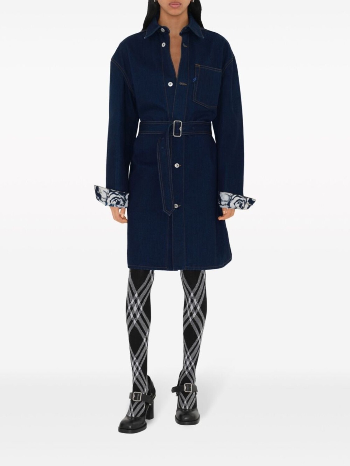 Платье-рубашка Burberry Japanese джинсовое с поясом, синий — фото 2