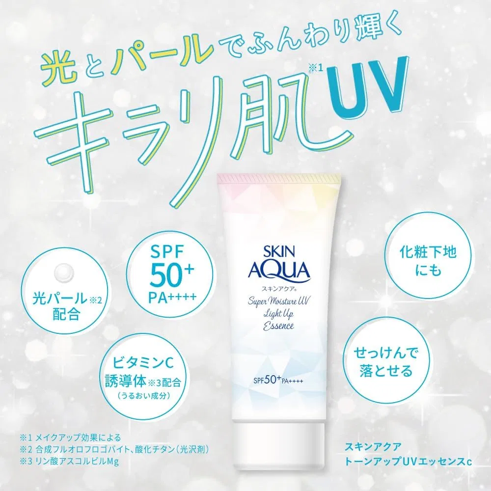 Солнцезащитная эссенция Skin Aqua Super Moisture UV Light Up Essence 70 г, светлый — фото 3
