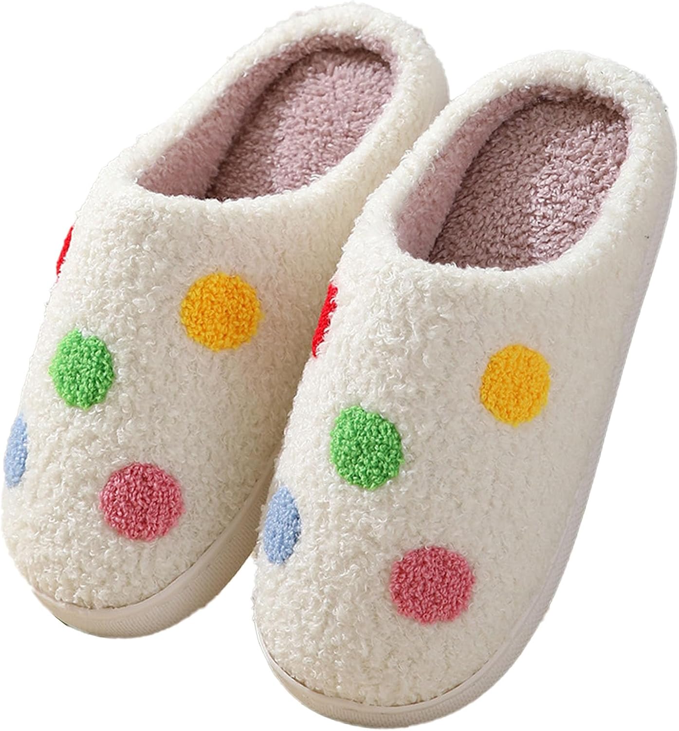 

Женские домашние тапочки oukisam Colorful Little Love, мужские мягкие тапочки, повседневные домашние тапочки, ретро мягкие плюшевые теплые тапочки на слипоне, для улицы и дома, для спальни, с противоскользящей подошвой, Colorful Circle