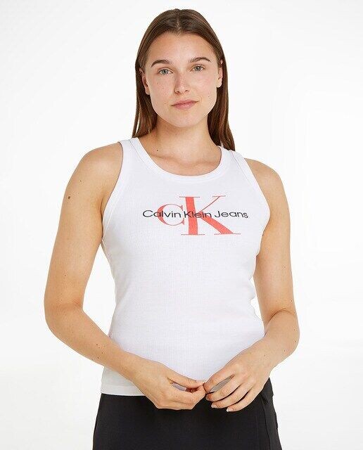 

Женская хлопковая майка в рубчик с монограммой Calvin Klein Jeans, белый