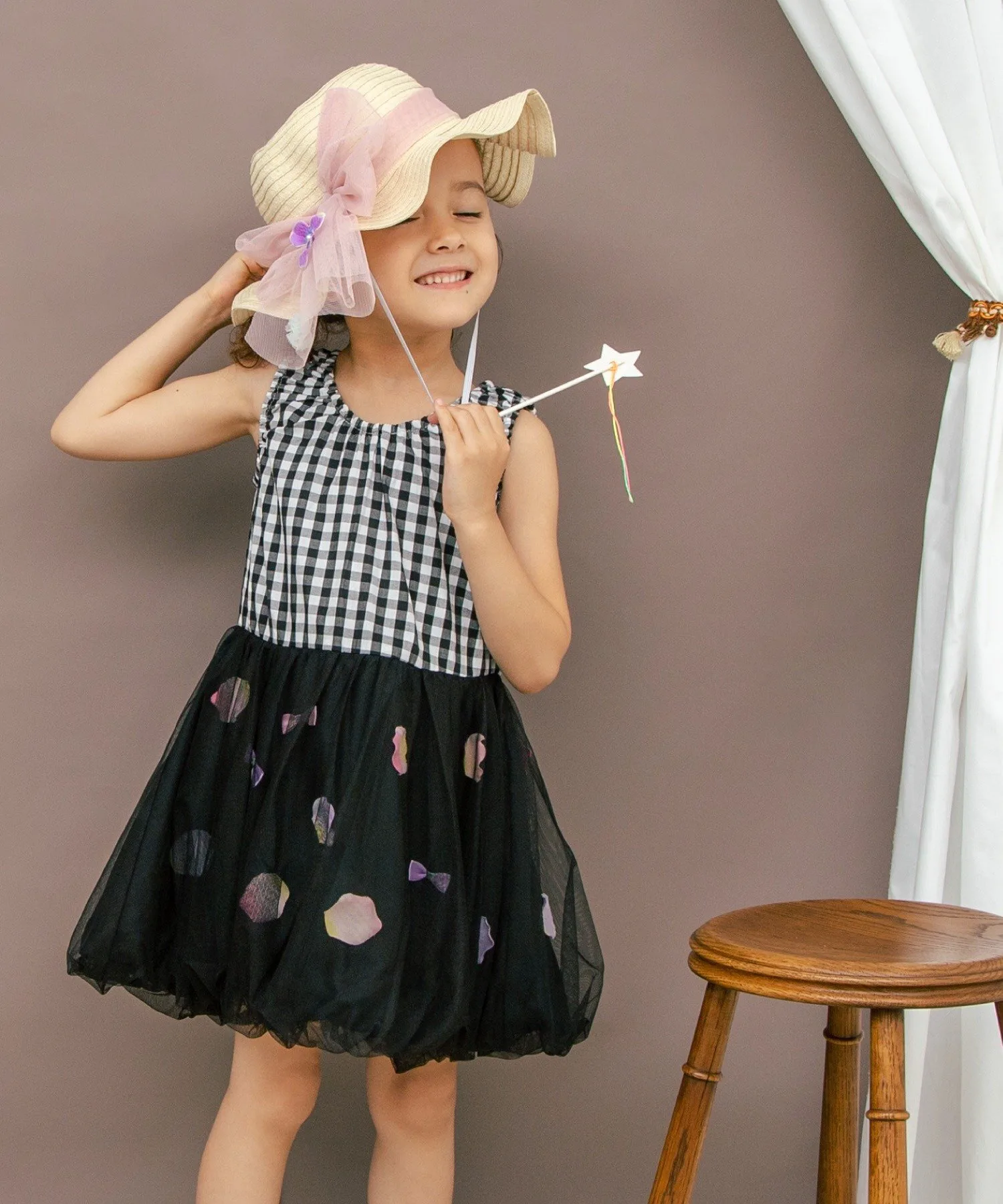 Платье из воздушных шаров с цветами и лентами (110-130 см) Panpantutu, Black Gingham